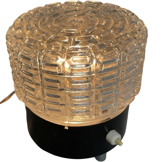 Image 1 of Vintage - Ca. 1970'S - Pressed Glass And Metal Base Supported On Chrome Feet - Table Lamp