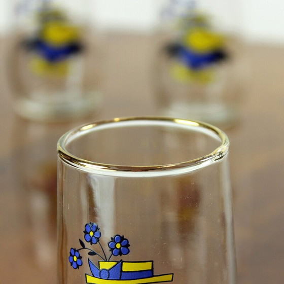 Image 1 of Set of 6 vintage glasses with pring and gold, Czechoslovakia 1960s