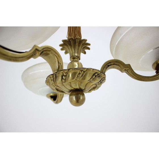 Image 1 of Vintage Art Deco brass and glass chandelier, Czechoslovakia 1930