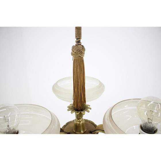Image 1 of Vintage Art Deco brass and glass chandelier, Czechoslovakia 1930
