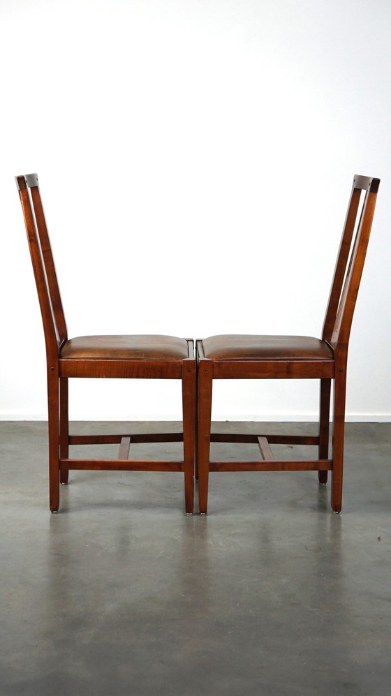 Image 1 of 4 x Sheep leather Art Nouveau designer dining chairs