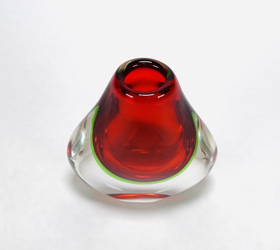 Image 1 of Red-Green Crystal Murano Vase.