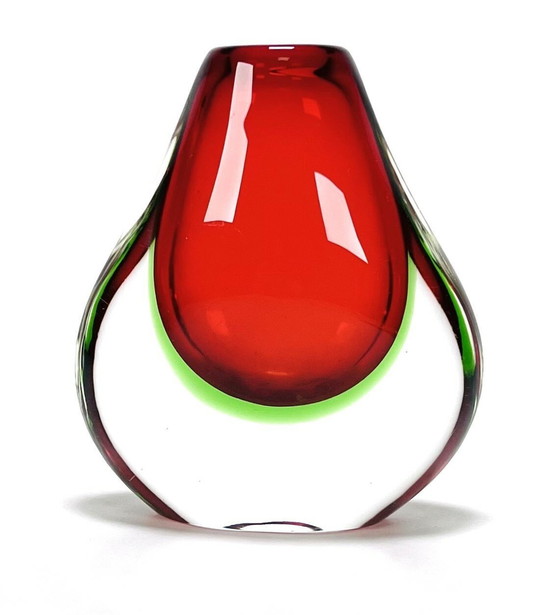 Image 1 of Red-Green Crystal Murano Vase.