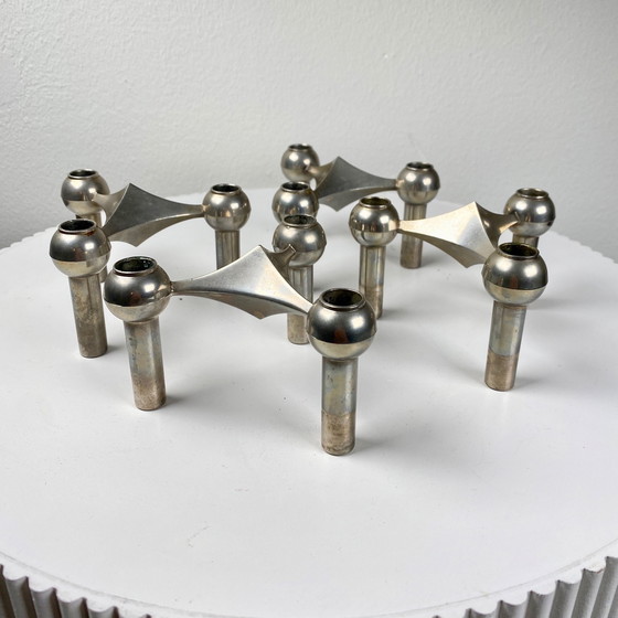 Image 1 of 4 X Stoff Nagel Matt Silver Tone Modular Candle Holders