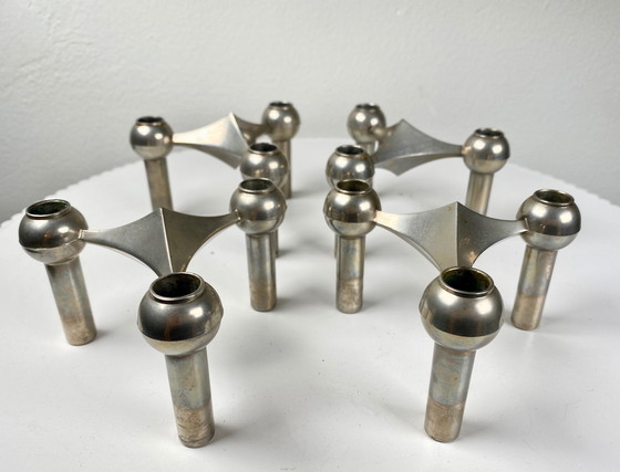 Image 1 of 4 X Stoff Nagel Matt Silver Tone Modular Candle Holders