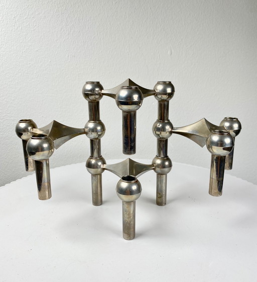 4 X Stoff Nagel Matt Silver Tone Modular Candle Holders