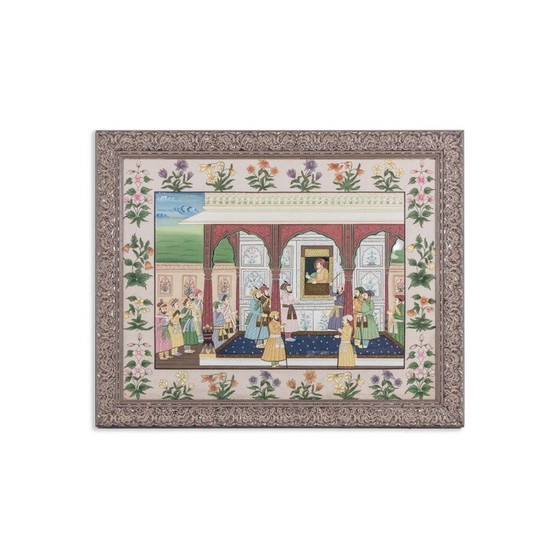 Image 1 of Vintage painting depicting a palatal scene, 1950