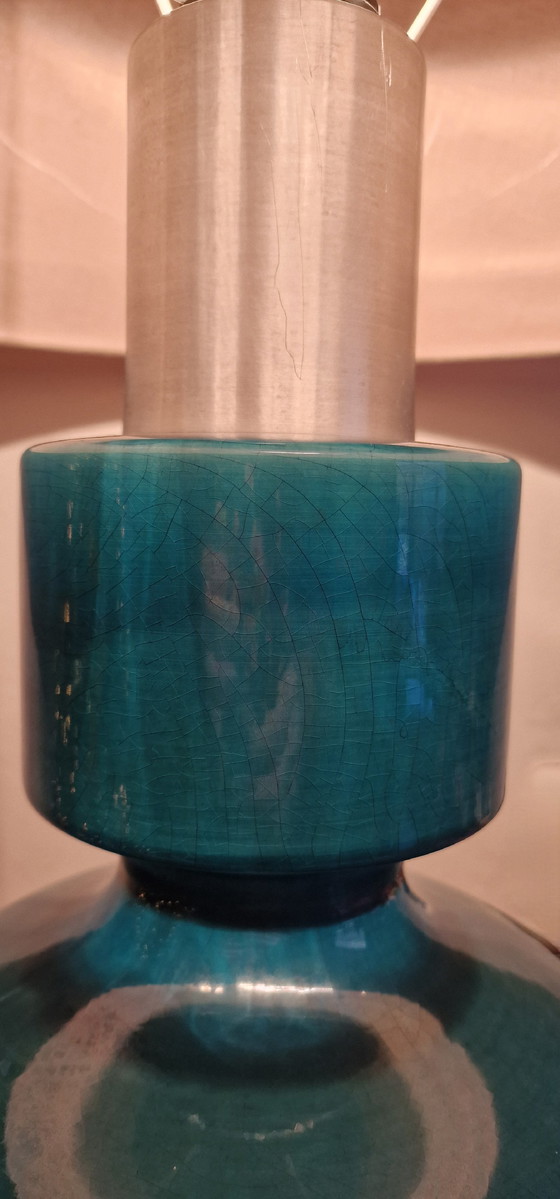 Image 1 of 70S Italian Ceramic Table Lamp Rimini Blue