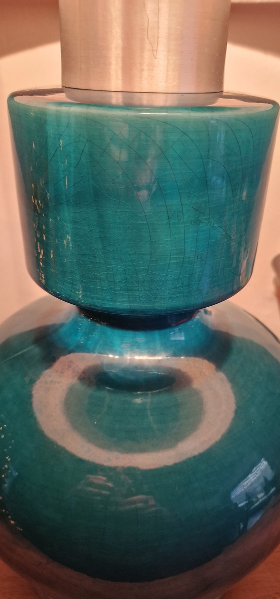 Image 1 of 70S Italian Ceramic Table Lamp Rimini Blue