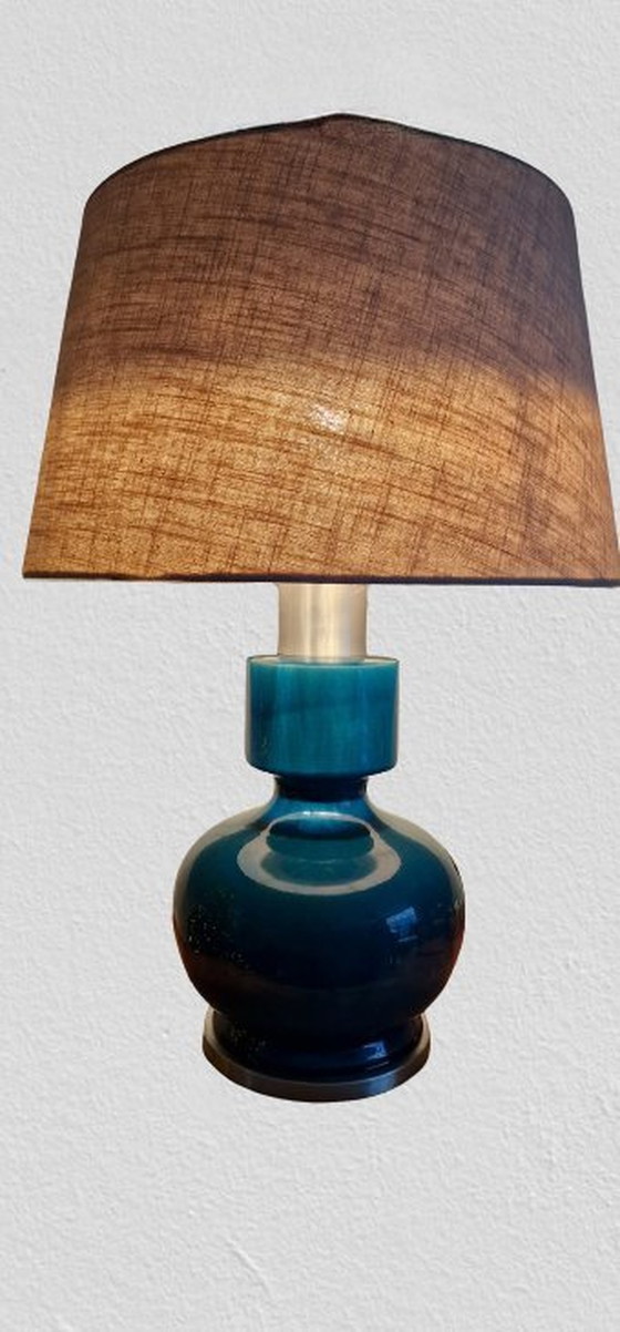 Image 1 of 70S Italian Ceramic Table Lamp Rimini Blue