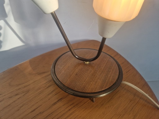 1950s Teak And Milk Glass Table Lamp