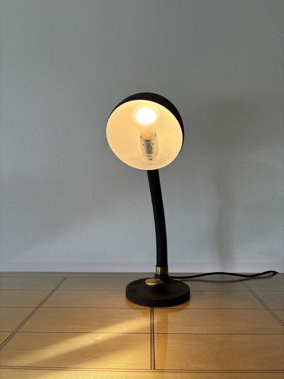 Image 1 of Vintage Table Lamp, Hillebrand, Germany, 1970S, Mid Century, Industrial Design, Bauhaus, Brass, Metal, Vintage Gooseneck Lamp