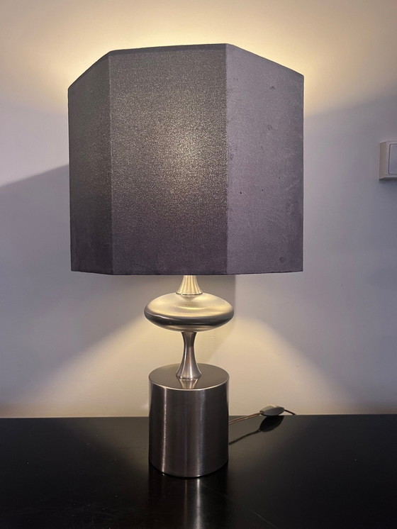 Image 1 of Brushed Steel Lamp Attributed To Barbier