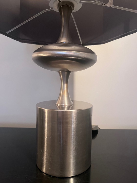 Image 1 of Brushed Steel Lamp Attributed To Barbier