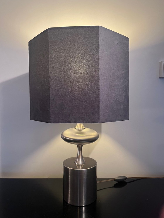 Image 1 of Brushed Steel Lamp Attributed To Barbier