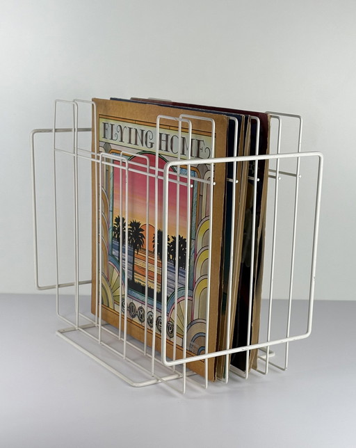 Vintage Vinyl Record Stand/ Record Holder White Wire Steel