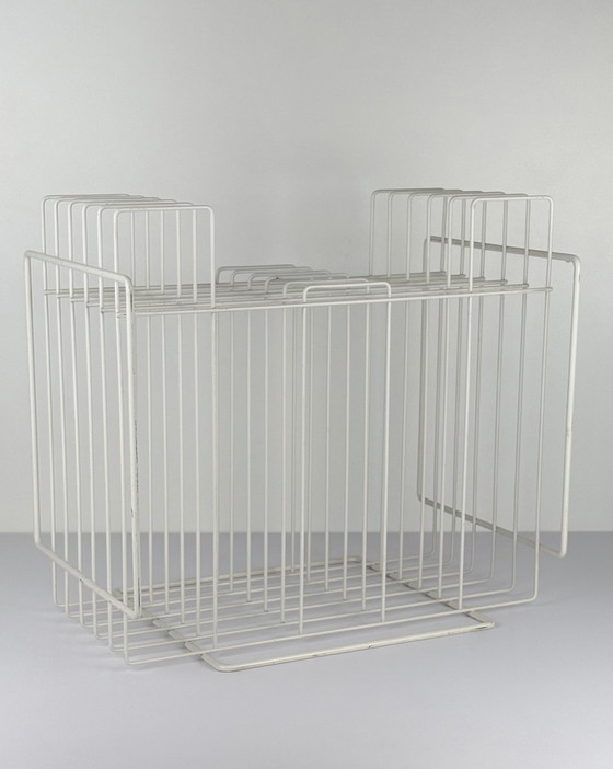 Image 1 of Supporto per dischi in vinile vintage/portadischi in filo d'acciaio bianco 
