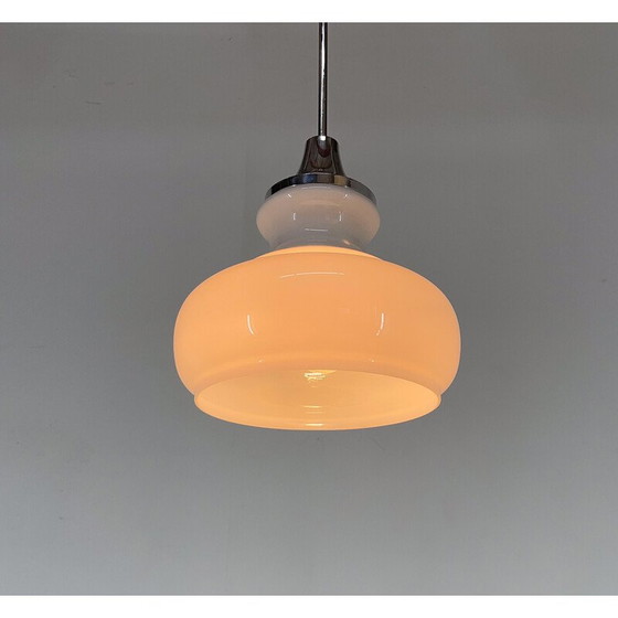 Image 1 of Vintage pendant lamp in chrome and milk glass, Czechoslovakia 1970