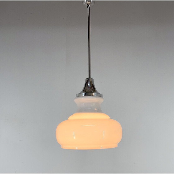 Image 1 of Vintage pendant lamp in chrome and milk glass, Czechoslovakia 1970