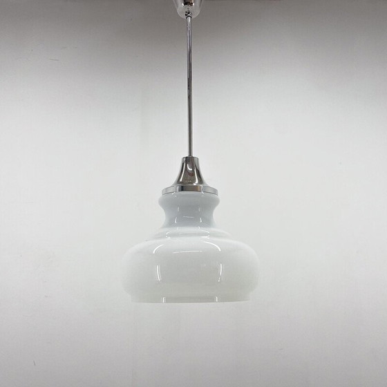 Image 1 of Vintage pendant lamp in chrome and milk glass, Czechoslovakia 1970