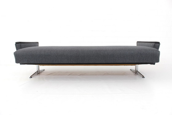 Image 1 of 1960s mid-century chrome runner sofa / daybed with folding function and elegant nappa leather armrests