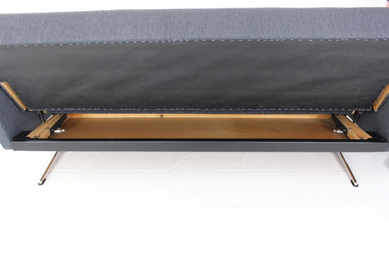 Image 1 of 1960s mid-century chrome runner sofa / daybed with folding function and elegant nappa leather armrests