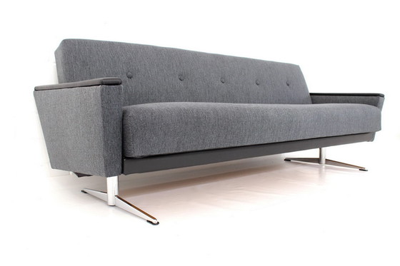 Image 1 of 1960s mid-century chrome runner sofa / daybed with folding function and elegant nappa leather armrests