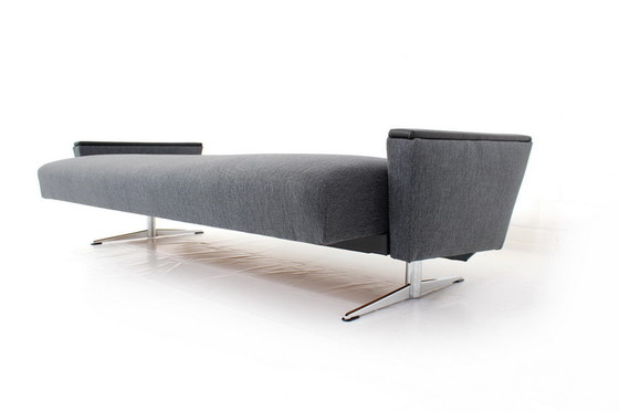 Image 1 of 1960s mid-century chrome runner sofa / daybed with folding function and elegant nappa leather armrests