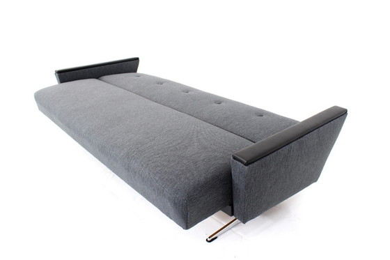 Image 1 of 1960s mid-century chrome runner sofa / daybed with folding function and elegant nappa leather armrests