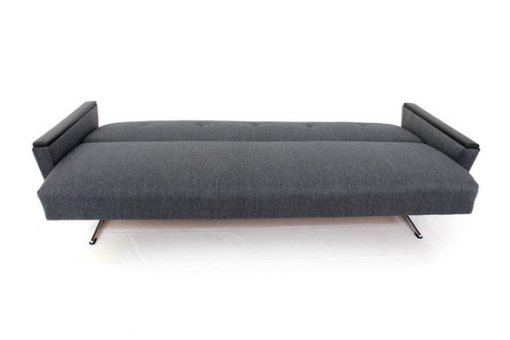 Image 1 of 1960s mid-century chrome runner sofa / daybed with folding function and elegant nappa leather armrests