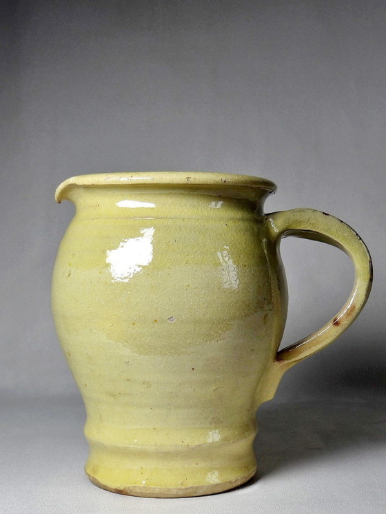 Image 1 of Antique Enameled Terracotta Pitcher Early 20th Century