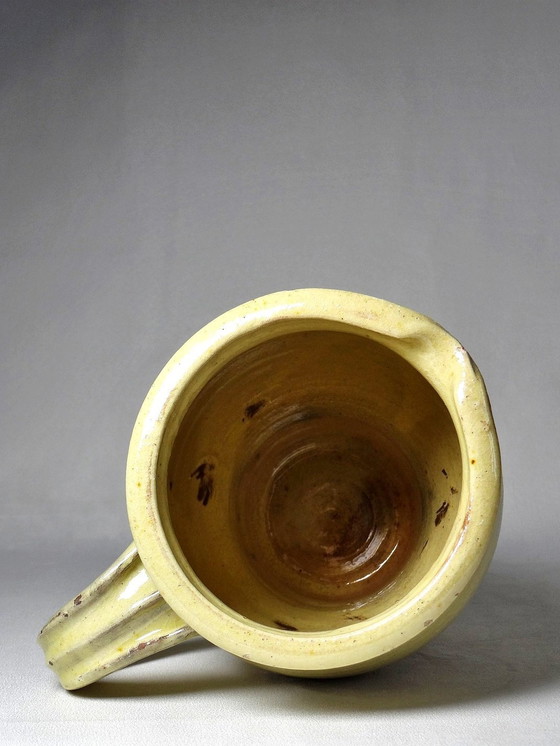 Image 1 of Antique Enameled Terracotta Pitcher Early 20th Century