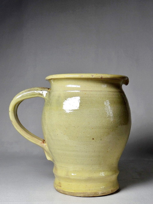 Antique Enameled Terracotta Pitcher Early 20th Century