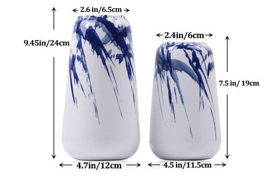 Image 1 of Vases En Céramique Bleu Et Blanc, Decorative Enamelled Vases Bleu Marine