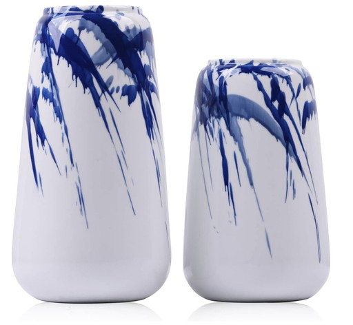 Vases En Céramique Bleu Et Blanc, Decorative Enamelled Vases Bleu Marine