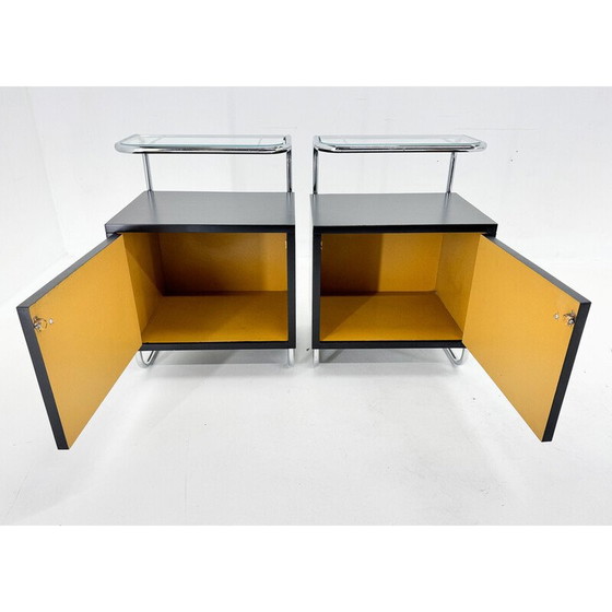 Image 1 of Pair of vintage Art Deco bedside tables in wood and glass, Czechoslovakia