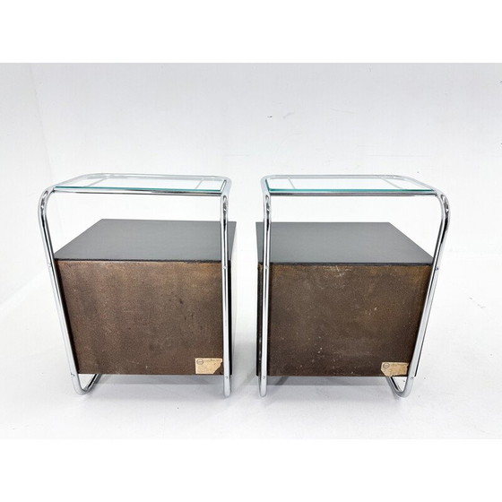 Image 1 of Pair of vintage Art Deco bedside tables in wood and glass, Czechoslovakia