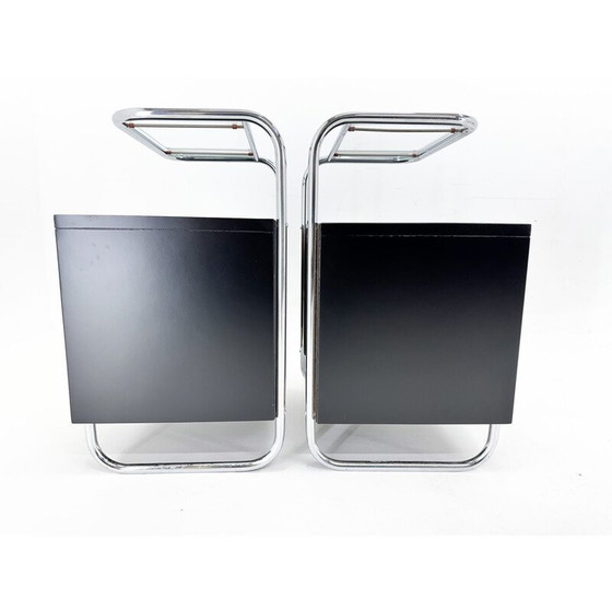 Image 1 of Pair of vintage Art Deco bedside tables in wood and glass, Czechoslovakia