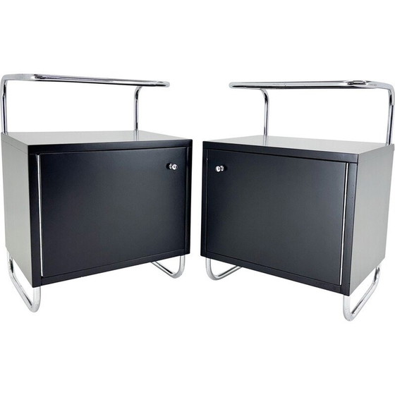 Image 1 of Pair of vintage Art Deco bedside tables in wood and glass, Czechoslovakia