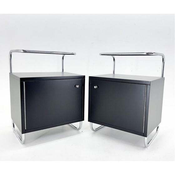 Image 1 of Pair of vintage Art Deco bedside tables in wood and glass, Czechoslovakia