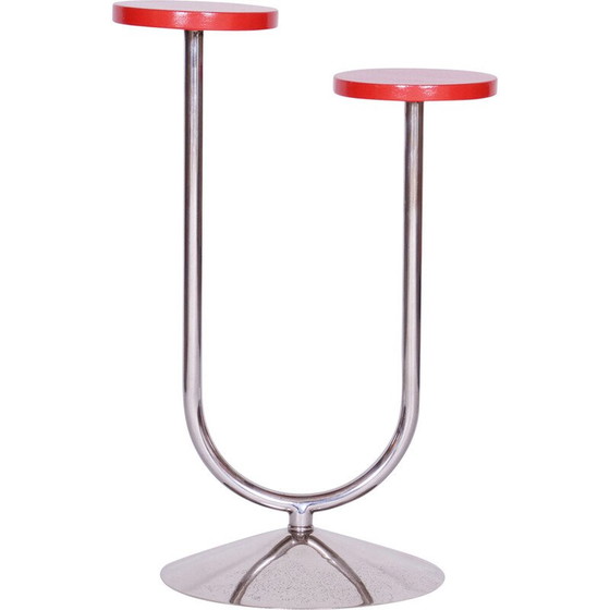 Image 1 of Vintage wood and chrome flower holder by Robert Slezak, Czechoslovakia 1930