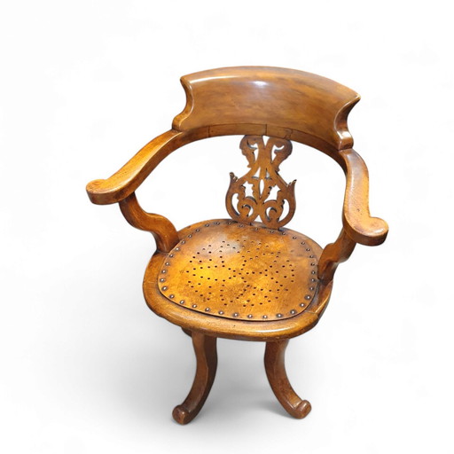 Victorian Swivel Walnut Armchair, England, Late 19Th Century