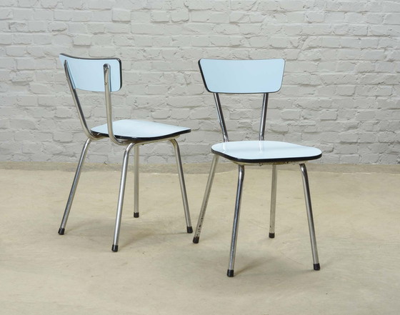 Image 1 of Set of Two Baby Blue Vintage Design Brabantia Kitchen Chairs, The Netherlands, 1960s. Ref. CH220-1