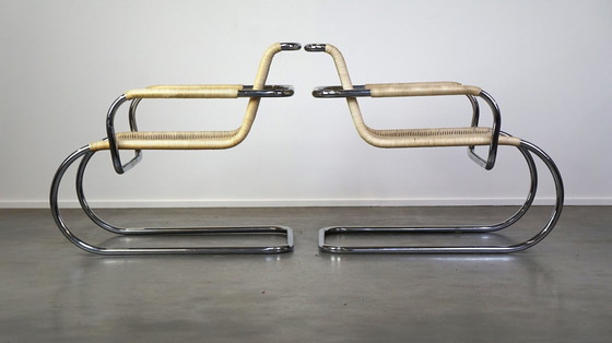 Image 1 of 2 x Chaise design vintage par Franco Albini pour Tecta. Chrome et canne