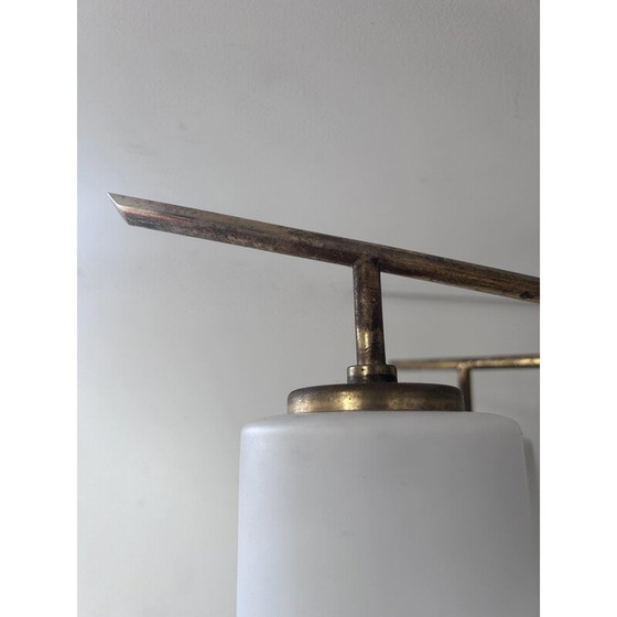 Image 1 of Vintage 5-branched brass and opaline ceiling lamp, Italy 1950