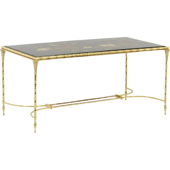 Image 1 of Vintage lacquer and bronze coffee table by Maison Baguès, 1950