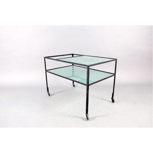 Vintage glass and metal serving trolley by Herbert Hirche for Christian Holzäpfel KG, 1960