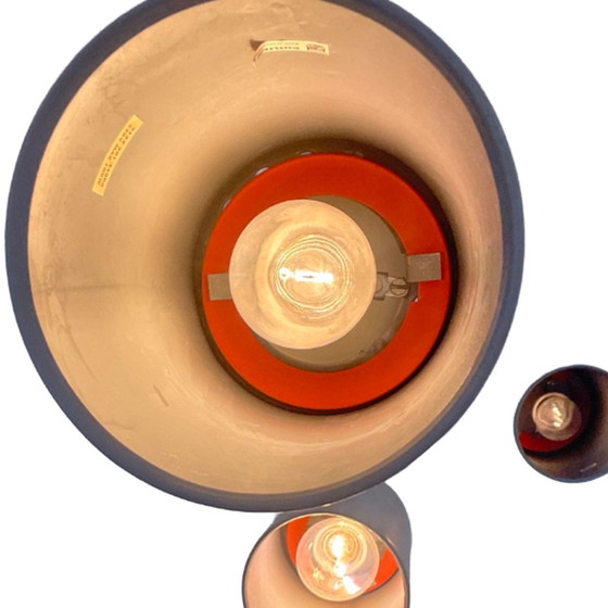 Image 1 of Lampada a sospensione vintage anni '60 MCM a sospensione / a cascata - Philips - Tre lampade a sospensione e rosone a soffit