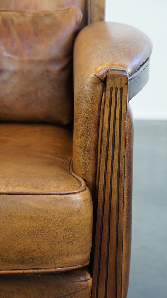 Image 1 of Sheep Leather Art Deco Armchair With Decorative Cushion