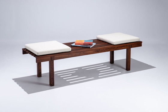 Image 1 of Large Wooden Slat Bench